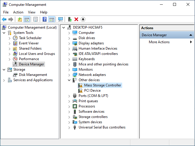 A view of the device manager.