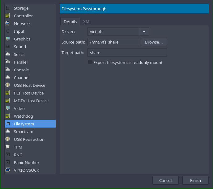 The same window, with the apprioprate settings.